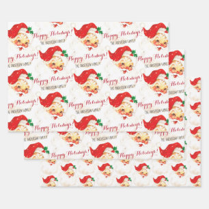 Feuille De Papier Cadeau Fêtes Vintages personnalisées du Père Noël