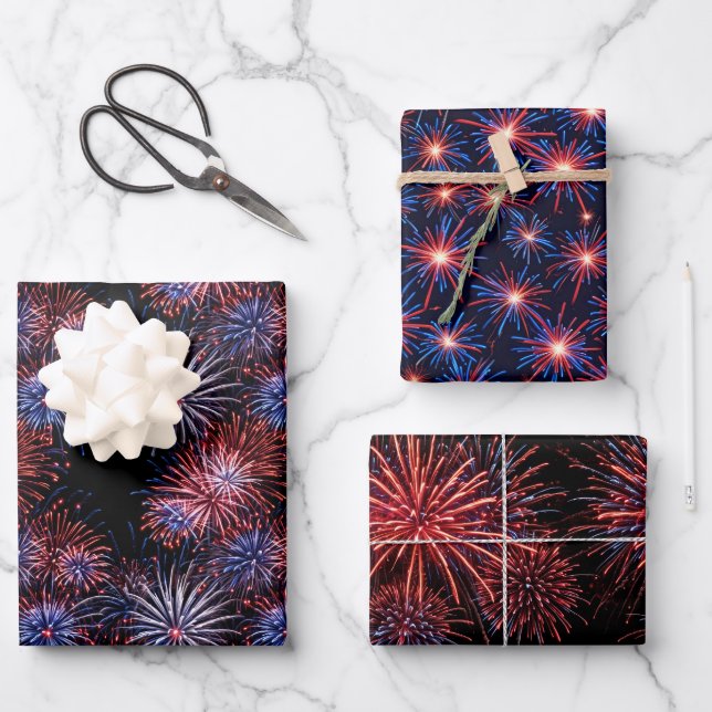 Feuille De Papier Cadeau Feu d'artifice de l'Indépendance 4 juillet (Recto)