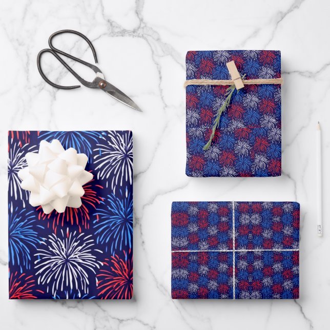 Feuille De Papier Cadeau Feu d'artifice patriotique (Recto)