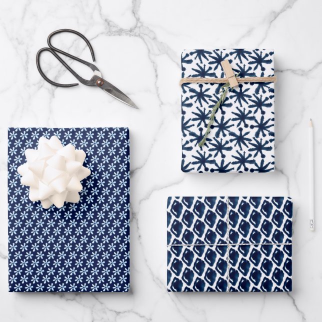 Feuille De Papier Cadeau Feuillets de Motif d'enveloppement modernes Indigo (Recto)