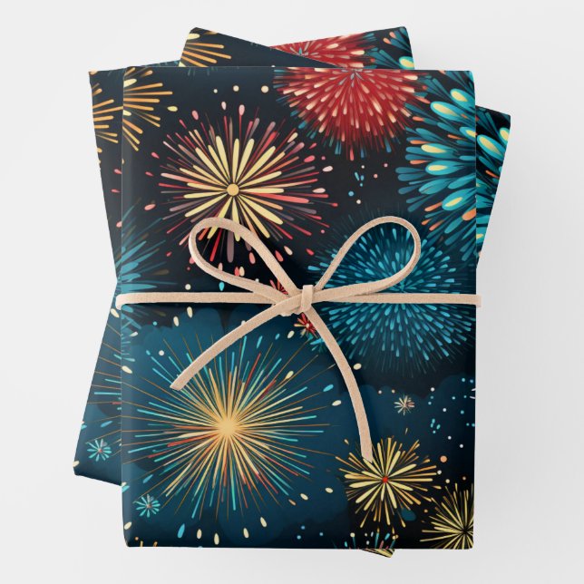 Feuille De Papier Cadeau Feux de Noël rétro (En situation)