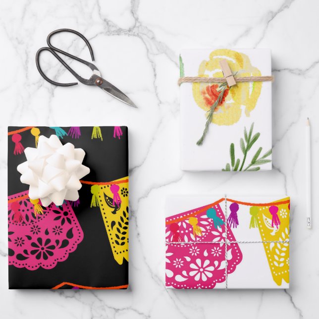 Feuille De Papier Cadeau Fiesta Mexicaine Bannière Cactus Enveloppement Pap (Recto)