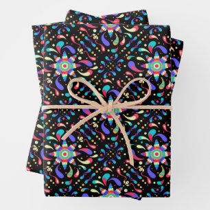 Feuille De Papier Cadeau Fiesta noire colorée