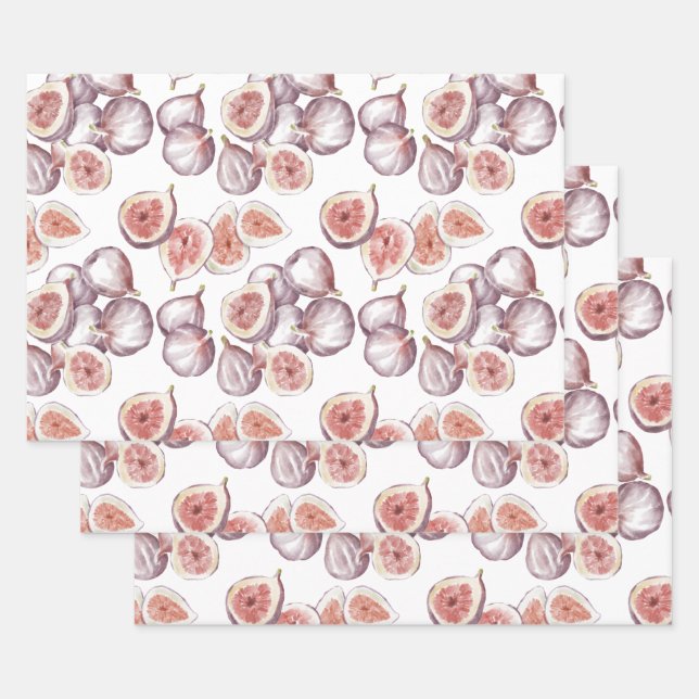 Feuille De Papier Cadeau Figes aquarelle sur blanc (Lot)