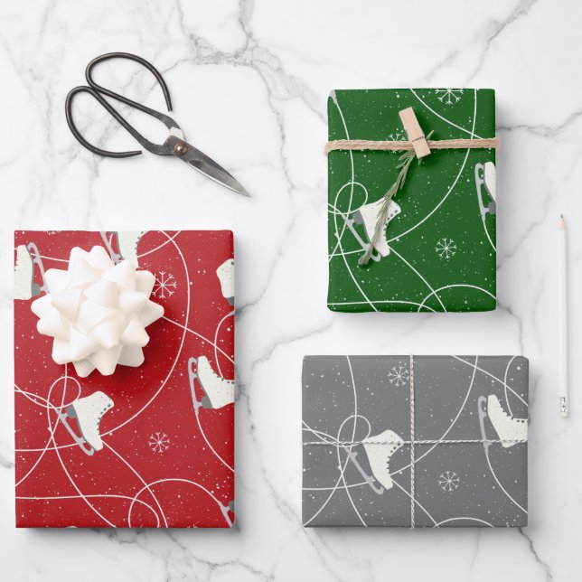 Feuille De Papier Cadeau Figure Patinage sur 3 couleurs (Recto)