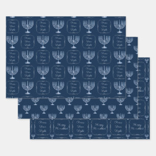 Feuille De Papier Cadeau Filigree métallique Hanoukka Menorah