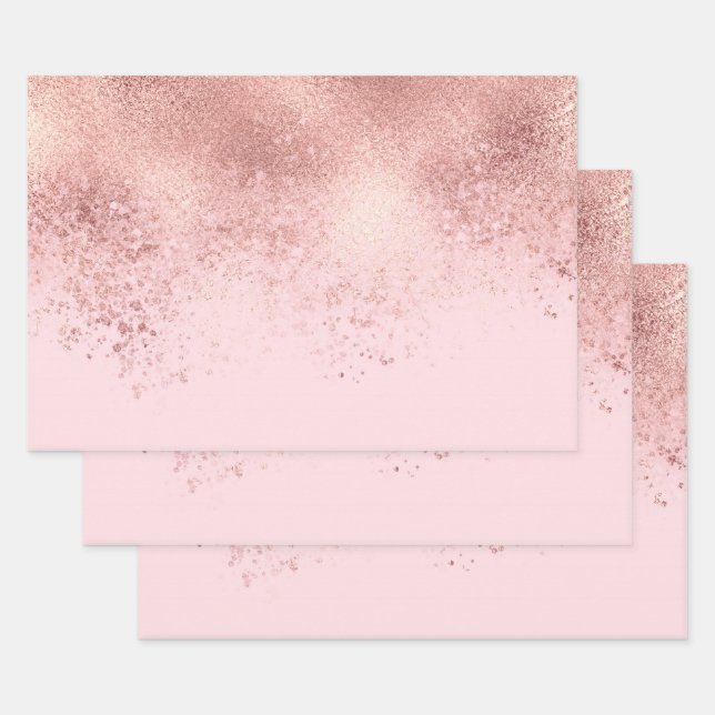 Feuille De Papier Cadeau Fille Blush Rose Or Sprayed Confetti Ombre (Lot)