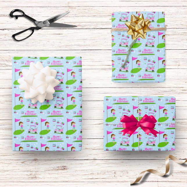 Feuille De Papier Cadeau Fille cool de golf à thème fête d'anniversaire (Créateur téléchargé)