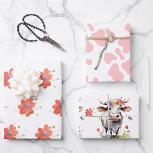 Feuille De Papier Cadeau Fille d'anniversaire de la vache sainte (Recto)