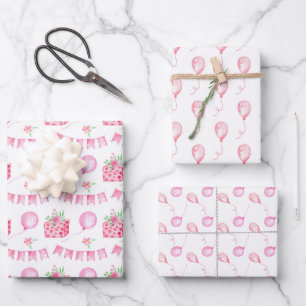 Feuille De Papier Cadeau Fille de ballon Coquette rose Anniversaire