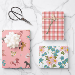 Feuille De Papier Cadeau Fille de campagne - Chevaux et marguerites 