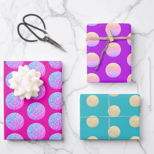 Feuille De Papier Cadeau Fille Glam Hot rose scintillant Pois (Recto)