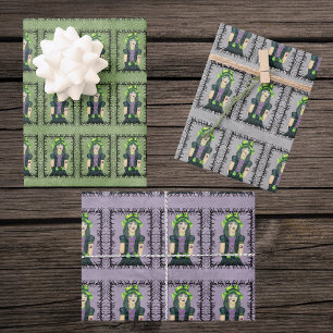 Feuille De Papier Cadeau Fille gothique Chapeau vert Tatouages dans un cadr