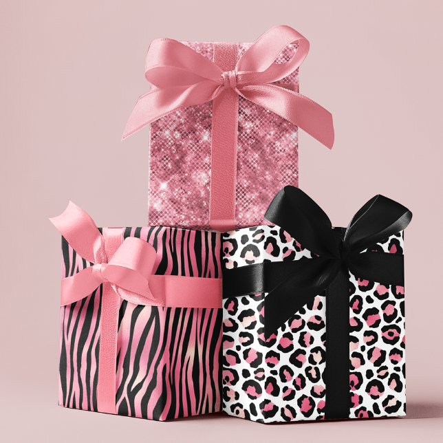 Feuille De Papier Cadeau Fille noire rose Fille Chic Shimmer Motif animal (Créateur téléchargé)