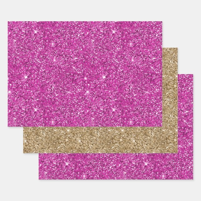 Feuille De Papier Cadeau Fille Parties scintillant rose étincelante (Lot)