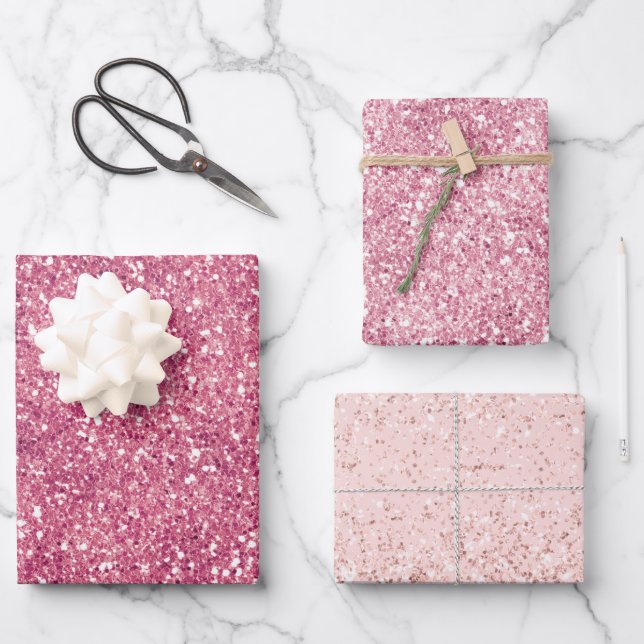 Feuille De Papier Cadeau Fille Parties scintillant rose étincelle Glitz (Recto)