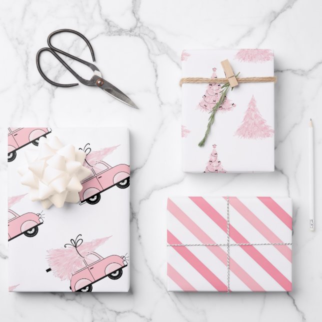 Feuille De Papier Cadeau Fille Retro Chic Rose Noël (Recto)