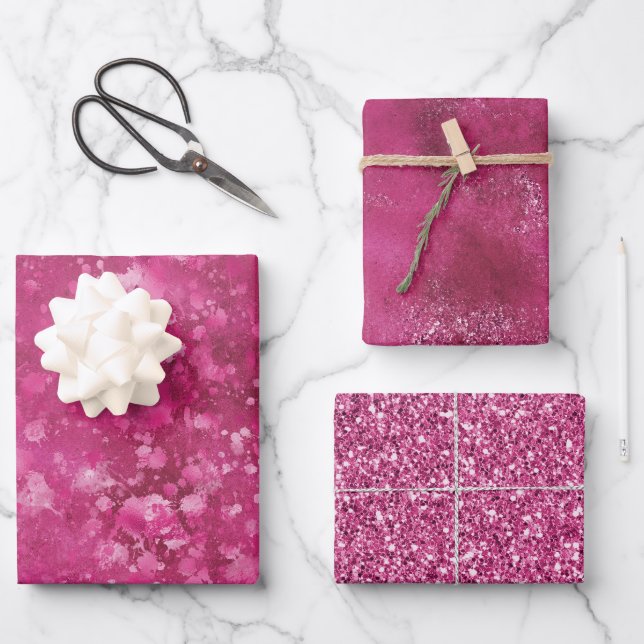 Feuille De Papier Cadeau Fille rose Abstrait Glitzy Parties scintillant (Recto)