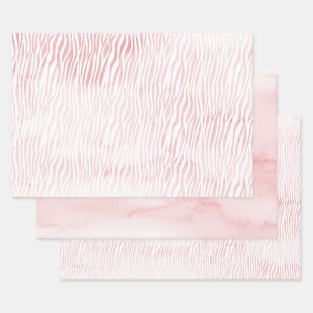 Feuille De Papier Cadeau Fille rose blanc Aquarelle Animal Zebra Imprimer (Lot)