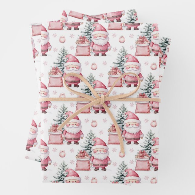 Feuille De Papier Cadeau Fille rose Noël Père Noël présente (En situation)