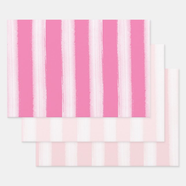 Feuille De Papier Cadeau Fille rose rayures blanches (Lot)