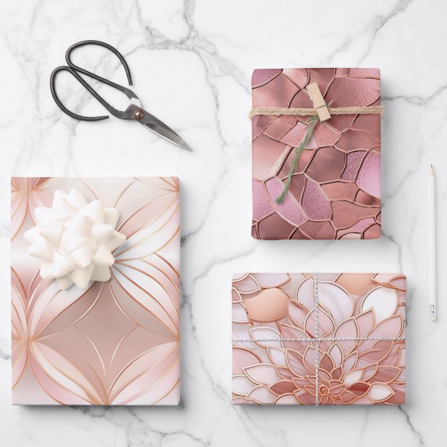 Feuille De Papier Cadeau Fille Rose Rose Rose rose Abstrait (Recto)