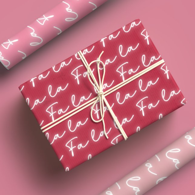 Feuille De Papier Cadeau Fille Rose & Rouge Fa La La Calligraphy Noël (Créateur téléchargé)