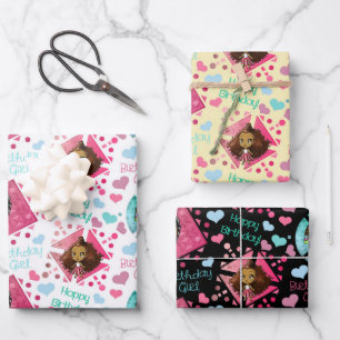 Feuille De Papier Cadeau Filles Chibi afro-américaines avec des coeurs Anni