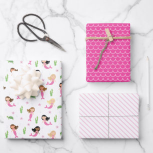 Feuille De Papier Cadeau Filles de sirènes à l'anniversaire rose