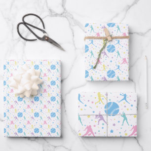 Feuille De Papier Cadeau Filles joueuses de softball étoiles