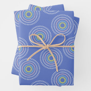 Feuille De Papier Cadeau Fireworks bleu japonais
