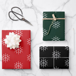 Feuille De Papier Cadeau Flacon de neige rouge vert foncé noir blanc