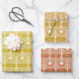 Feuille De Papier Cadeau Flacons de neige en bronze de Noël ocher moutarde