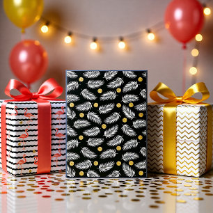 Feuille De Papier Cadeau Flamant Rose Chic Noir et Or Tropical Glamour