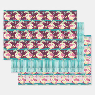 Feuille De Papier Cadeau Flamant rose de Noël de Hipster