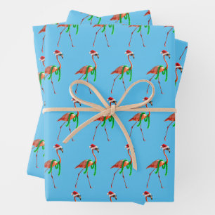 Feuille De Papier Cadeau Flamant rose de Noël sur la plage