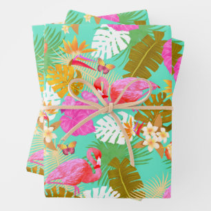 Feuille De Papier Cadeau Flamant rose Garden Turquoise