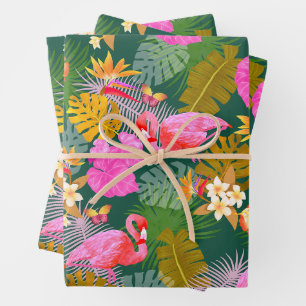 Feuille De Papier Cadeau Flamant rose Garden Vert foncé