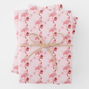 Feuille De Papier Cadeau Flamant rose rose Noël vacances Whimsical
