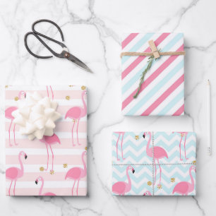 Feuille De Papier Cadeau Flamant rose rose Tropical Motif rayé