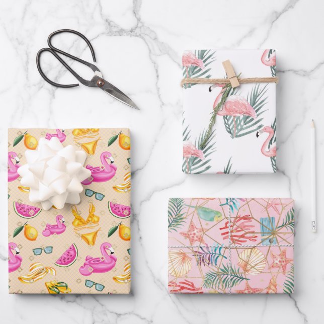 Feuille De Papier Cadeau Flamants roses (Recto)