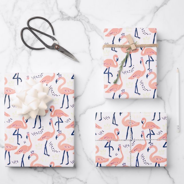 Feuille De Papier Cadeau Flamants roses mignons (Recto)