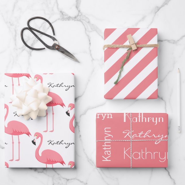 Feuille De Papier Cadeau Flamants roses personnalisés (Recto)