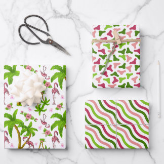 Feuille De Papier Cadeau Flamants roses tropicaux et fleurs