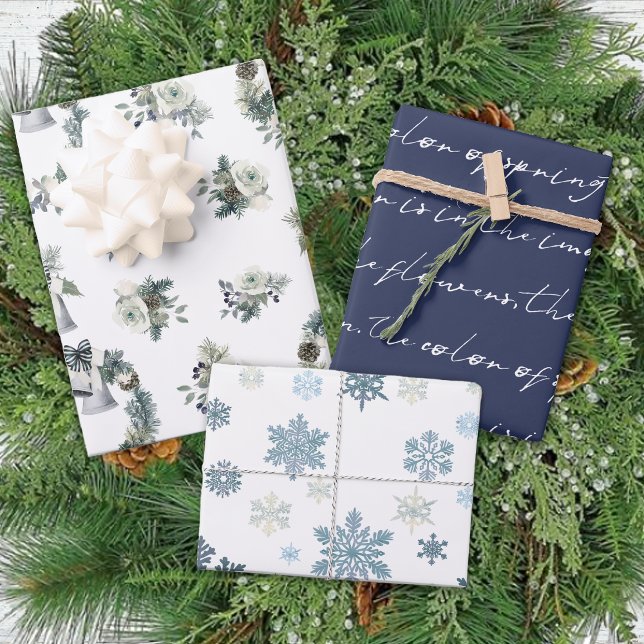 Feuille De Papier Cadeau Flambeau de neige bleu hiver Noël (Créateur téléchargé)