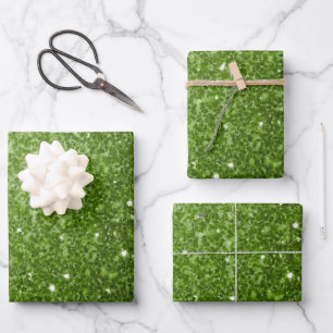 Feuille De Papier Cadeau Flamme de parties scintillant vert clair