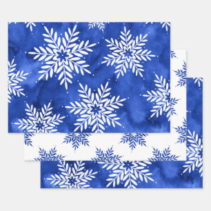Feuille De Papier Cadeau Flammes de neige Abstraites Indigo Blue