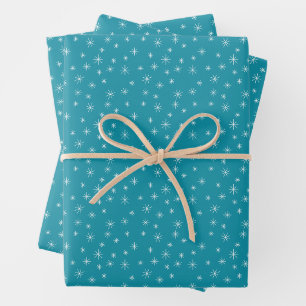 Feuille De Papier Cadeau Flammes de neige d'hiver sur le bleu Vintage Retro
