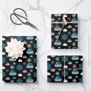 Feuille De Papier Cadeau Flammes de neige et rochers de curling enveloppant