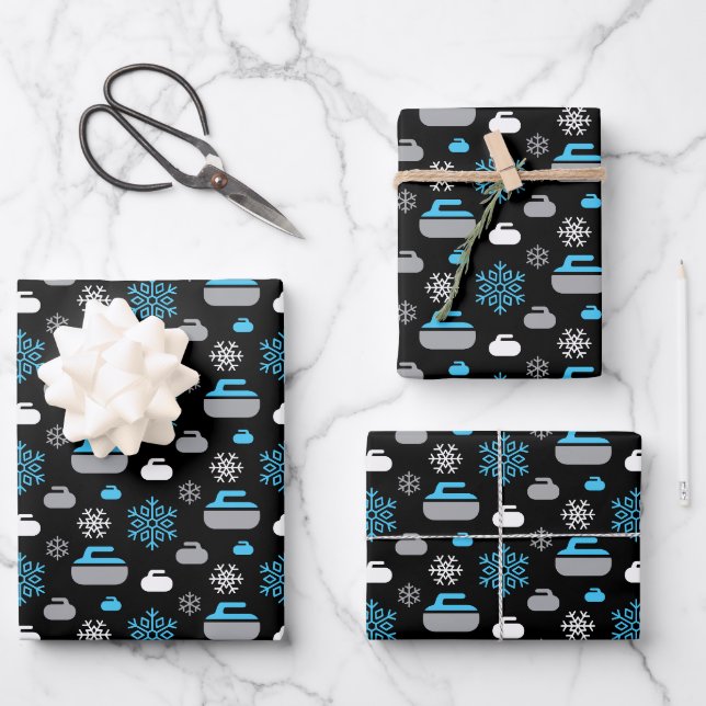 Feuille De Papier Cadeau Flammes de neige et rochers de curling enveloppant (Recto)
